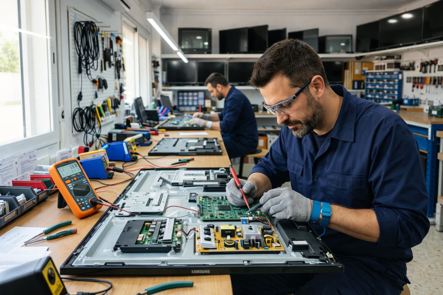 Diagnóstico de la placa base de un televisor con multímetro